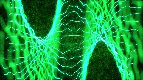 Abstract looping energy waves from particles of futuristic high-tech glowin.. Stock Footage 331653951