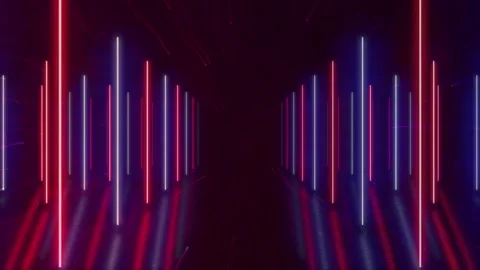 Abstract looping vertical neon fluorescent light lines in blue and red color Stock Footage 335830820