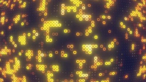 Abstract looping yellow orange energy squares glowing digital particles fut.. Stock Illustration