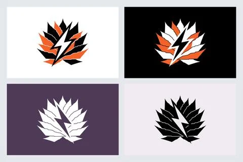 Abstract Lotus Flower with Lightning Bolt Logo Stock Illustration