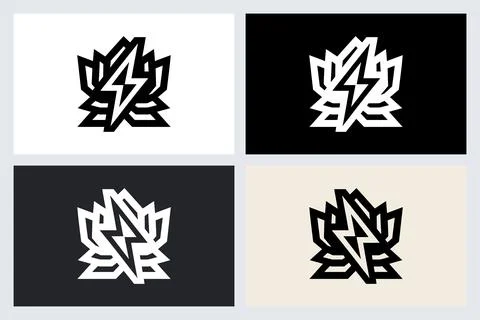 Abstract Lotus Flower Lightning Bolt Logo Set Illustrazione stock