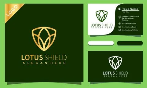 Abstract Lotus Shield logo design vector illustration, minimalist elegant Stock Illustration