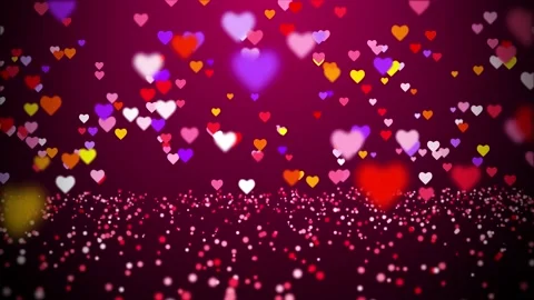 Abstract Love Background Motion With Red Colorful Hearts Flying On Glitter Dust Stock Footage
