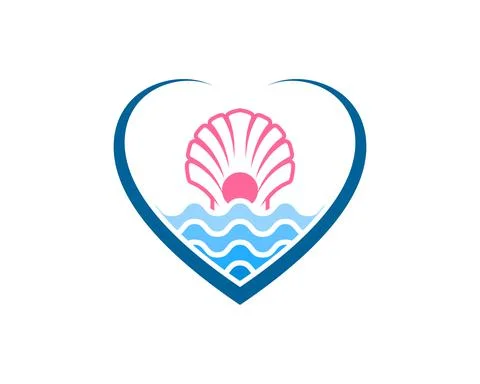 Abstract love shape with beach wave and clams on the top Stock Illustration