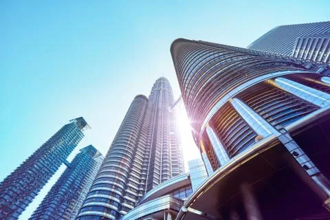 Abstract low angle view of contemporary steel  skyscraper . Kuala Lumpur , Ma Stock Photos