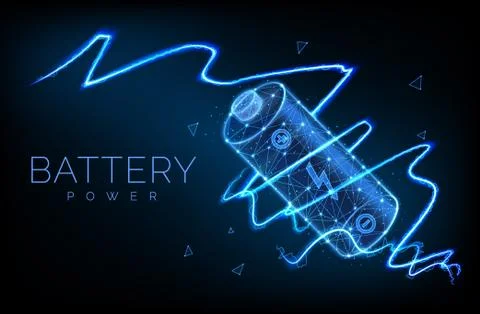 Abstract low poly battery charge from electric discharge or lightning, high Stock-Illustration