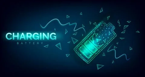 Abstract low poly battery charge from electric discharge or lightning, high Stock Illustration