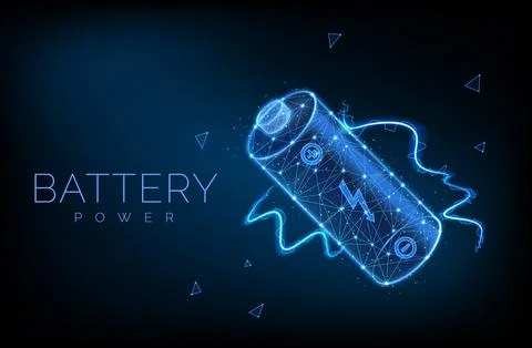 Abstract low poly battery charge from electric discharge or lightning, high Stock Illustration