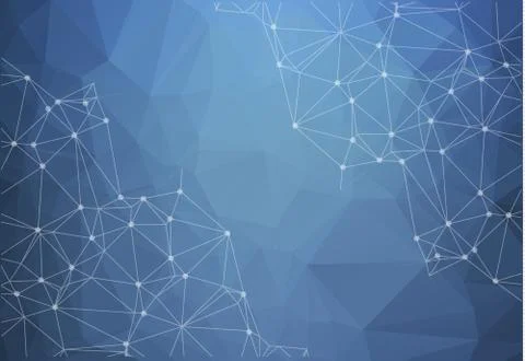 Abstract low poly blue bright technology vector background. Connection struct Stock Illustration