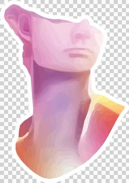 Abstract low poly bust is glowing with pink purple orange gradients, transparent Stock Illustration