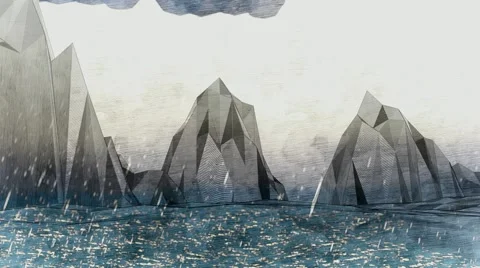 Abstract low poly cartoon mountain. Animation of rain. Background. Sea. Stock Footage 57321043