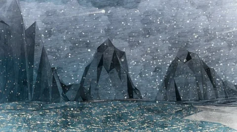 Abstract low poly cartoon mountain. Animated snowfall. Stock Footage 57321083