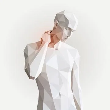 Abstract Low-Poly Geometric Man Figure With Hand On Neck, Contemplative Por.. Stock Illustration