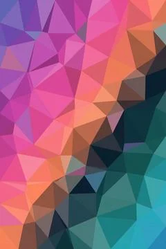 Abstract low-poly geometric pattern with vivid pink, orange, and teal trian.. Stock Illustration