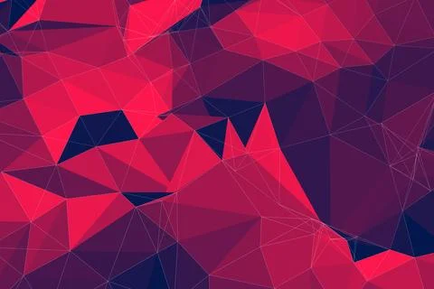 Abstract low-poly geometric pattern is forming mosaic of red pink purple 写真素材