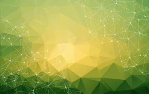 Abstract low poly green bright technology vector background. Connection struc Stock Illustration