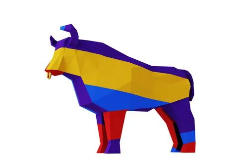 Abstract Low poly Multicolored Bull, a symbol of the new year 2021, 3d render 스톡 일러스트