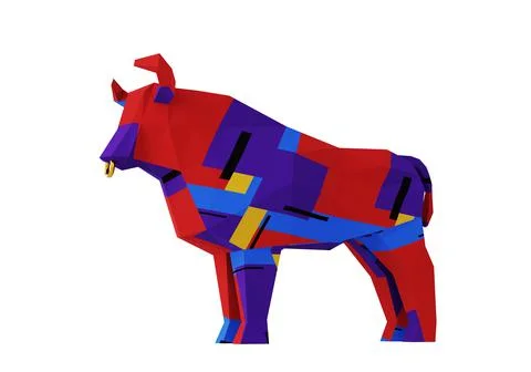 Abstract Low poly Multicolored Bull, a symbol of the new year 2021, 3d render Stock Illustration