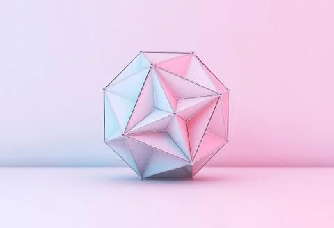 Abstract low-poly object with metal carcass, 3d render 스톡 일러스트