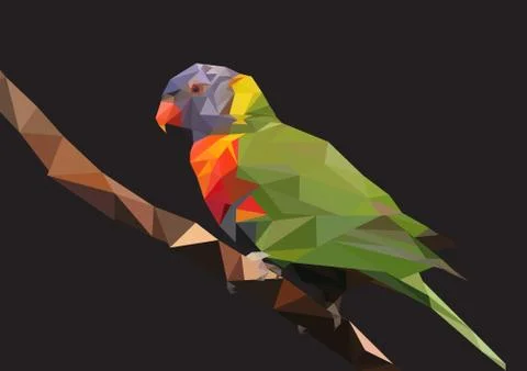 Abstract Low Poly Parrot, Rainbow lorikeet on Branch - Vector Illustration Stock Illustration