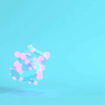 Abstract low poly shape with glowing spheres on bright blue background in pas Stock Illustration