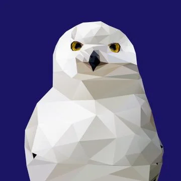 Abstract Low Poly Snowy Owl, (Bubo scandiacus) - Vector Illustration Illustrazione stock