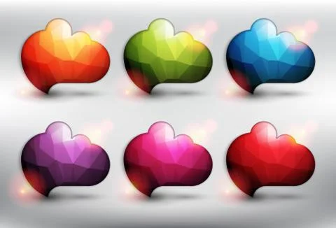 Abstract low poly speech bubbles set of 6. Stock Illustration