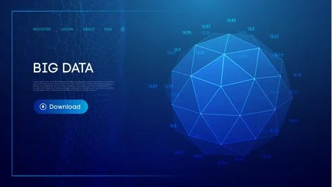 Abstract low poly sphere digital network background. Geometric futuristic blue Stock Illustration