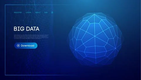 Abstract low poly sphere digital network background. Geometric futuristic blue Stock Illustration