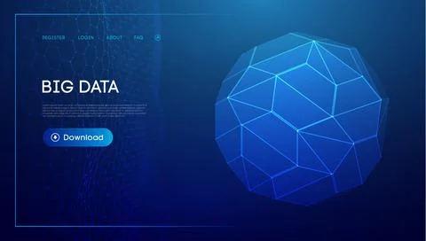 Abstract low poly sphere digital network background. Geometric futuristic blue Stock Illustration