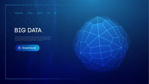 Abstract low poly sphere digital network background. Geometric futuristic blue Stock Illustration