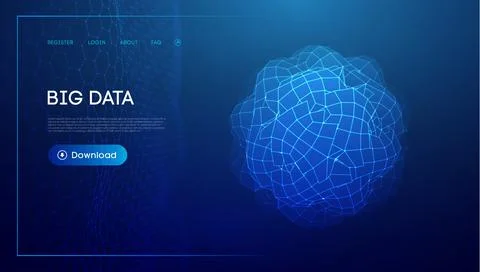 Abstract low poly sphere digital network background. Geometric futuristic blue Stock Illustration