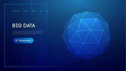 Abstract low poly sphere digital network background. Geometric futuristic blue Stock Illustration