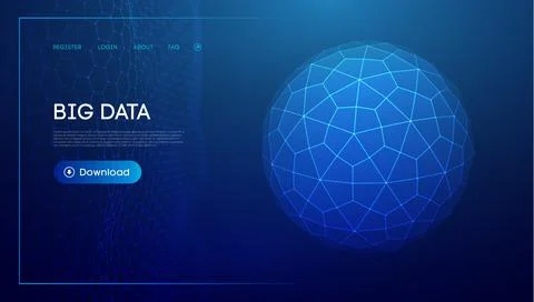 Abstract low poly sphere digital network background. Geometric futuristic blue Stock Illustration
