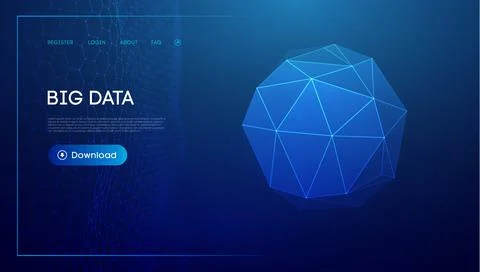 Abstract low poly sphere digital network background. Geometric futuristic blue Stock Illustration