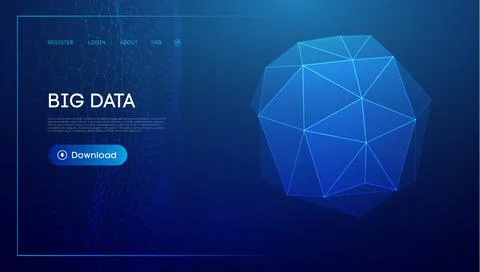 Abstract low poly sphere digital network background. Geometric futuristic blue Stock Illustration