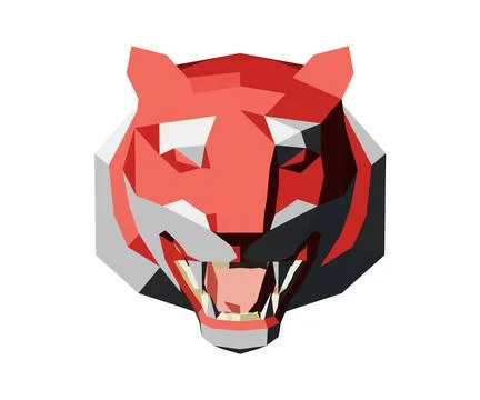 Abstract low poly tiger head in full face, 3d render Stock Illustration