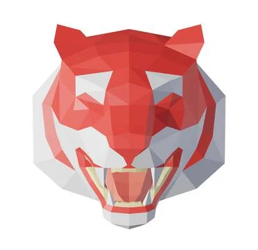 Abstract low poly tiger head in full face, 3d rendering Stock Illustration