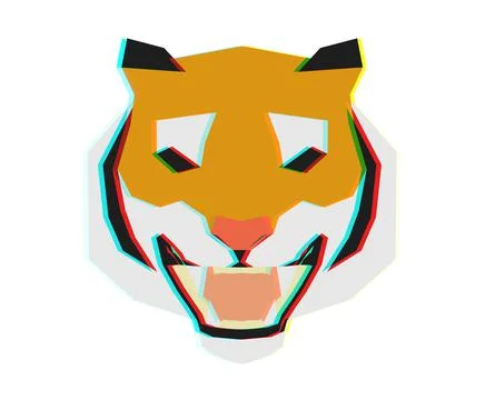 Abstract low poly tiger head in full face with glitch effect, 3d rendering Stock Illustration