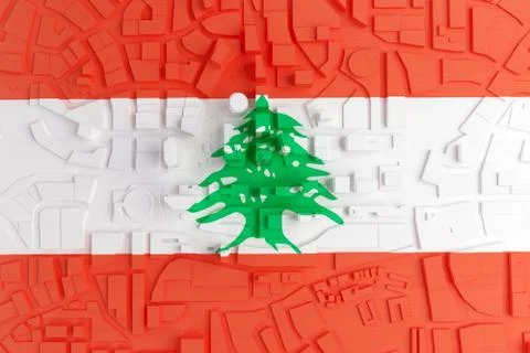 Abstract low poly town painted in flag Lebanon Illustrazione stock