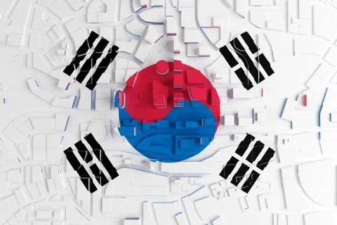 Abstract low poly town painted in flag South Korea Stock Illustration