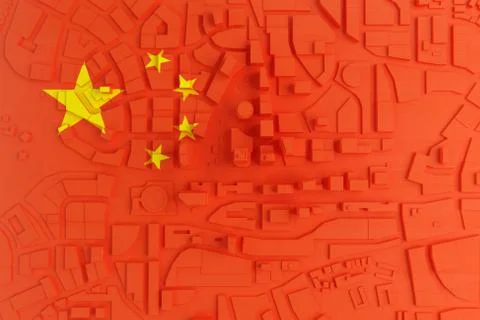 Abstract low poly town painted in flag china Stock Illustration