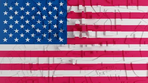 Abstract low poly town painted in flag USA Stock Illustration