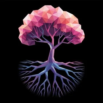 Abstract Low Poly Tree with Roots Polygonal Geometric Vector Illustration Stock Illustration