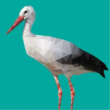 Abstract Low Poly White Stork, (Ciconia ciconia) - Vector Illustration Stock Illustration