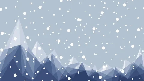Abstract low poly winter mountain landscape with falling snow Video stock 348132145