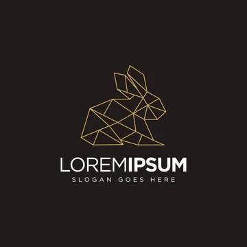 Abstract Lowpoly lineart rabbit logo icon vector template on dark background Stock Illustration