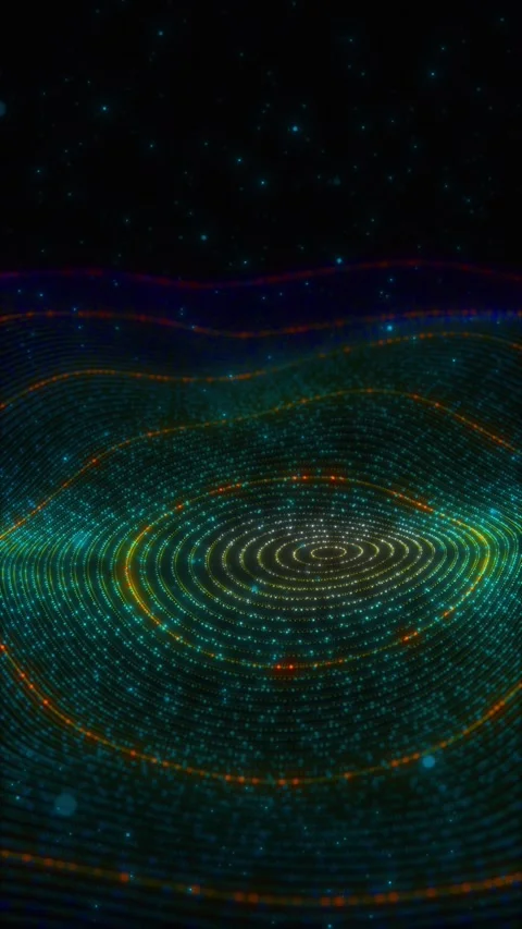 Abstract luminous contour wave concentric rings, particle trails, cosmic depth f Stock Footage 340549372