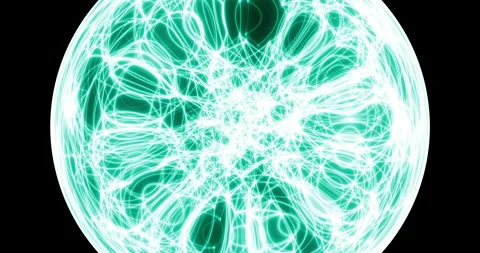 An abstract luminous sphere demonstrates the dynamic motion of particles. Video stock 332623659