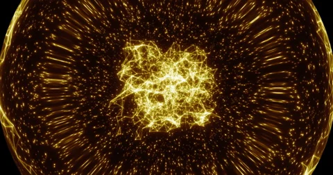 An abstract luminous sphere demonstrates the dynamic motion of particles. Video stock 332623892